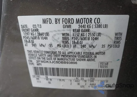2013 Ford Edge Sel z USA, uszkodzony, nr VIN 2FMDK3JC5DBB93896